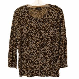 Talbots Leopard Pattern Italian Merino Wool Cardigan L